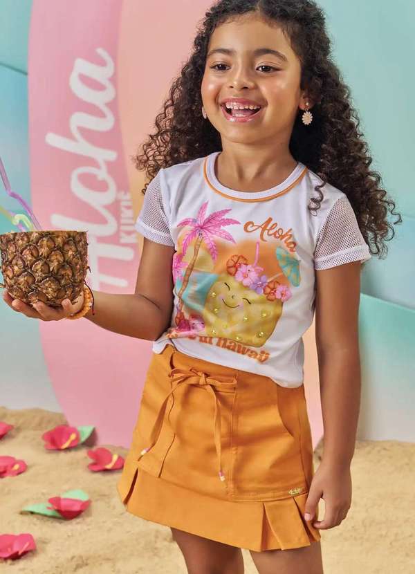 Kukiê - Conjunto Shorts Saia Menina Kukiê Estampado