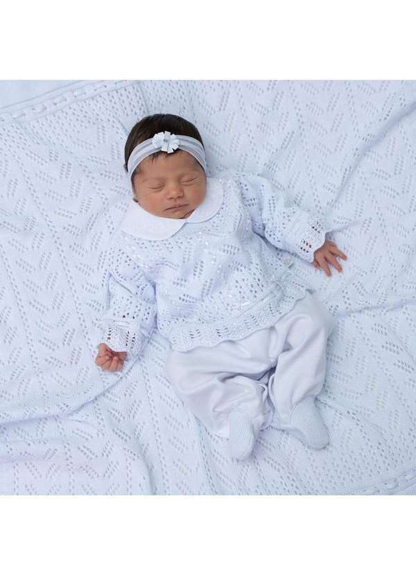 Beth Bebê - Saída Maternidade Laura Manta e Macacão Tricot Plush Beth Bebê Branco