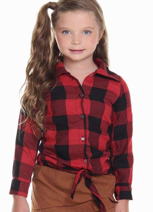 Muvilê - Camisa Junina Feminina de Flanela Vermelho Muvilê Vermelho