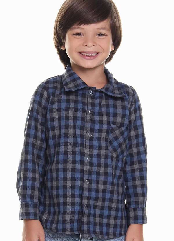 Muvilê - Camisa Xadrez Masculina Azul de Flanela Junina Muvilê Azul