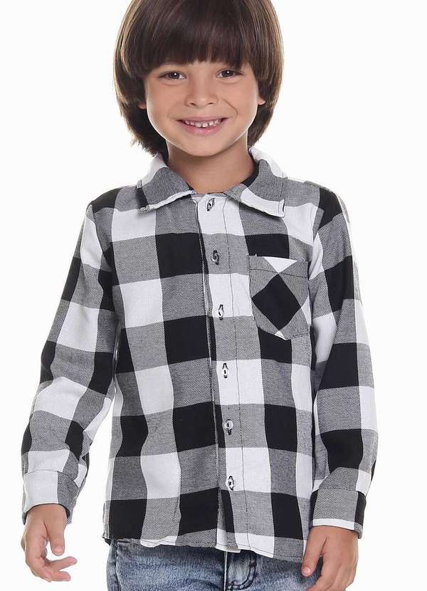 Muvilê - Camisa Xadrez Masculina Preto de Flanela Junina Muvilê Preto