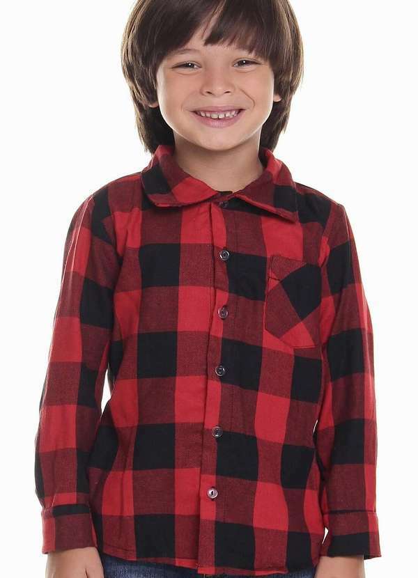 Muvilê - Camisa Xadrez Masculina Vermelha de Flanela Junina Muvilê Vermelho