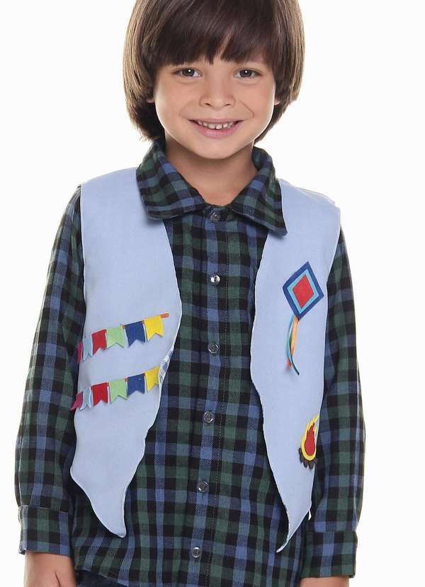 Muvilê - Colete Azul Caipira Menino Muvilê Estampado