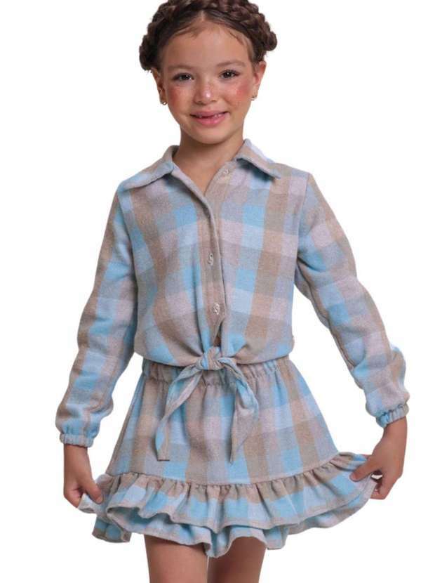 Muvilê - Conjunto Menina Caipira Junino Azul Estampado Muvilê 4 Ao 6 Estampado