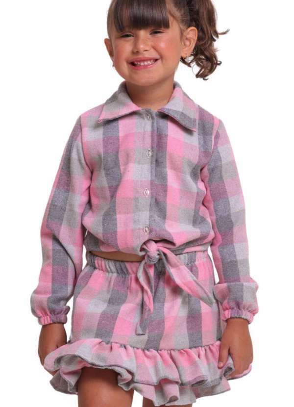 Muvilê - Conjunto Menina Caipira Junino Rosa Estampado Muvilê Estampado