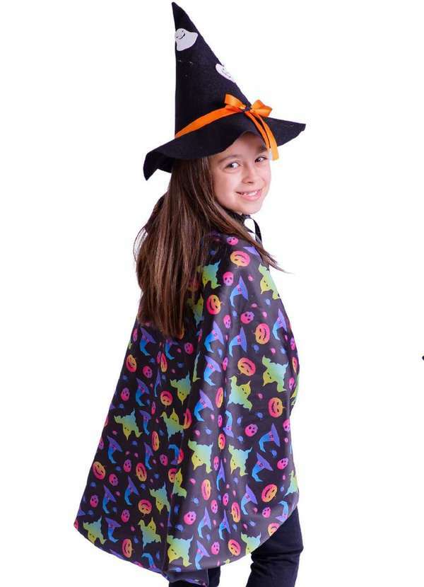 Douvelin - Fantasia Capa Chapéu Preto Halloween Douvelin Preto