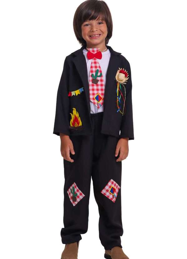 Muvilê Fantasia Completa Junina Caipira Noivo Menino Muvilê Preto