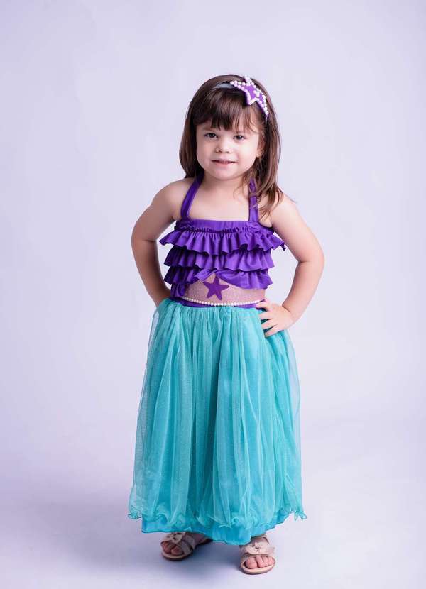 Muvilê - Fantasia Infantil Menina Sereia Muvilê Estampado