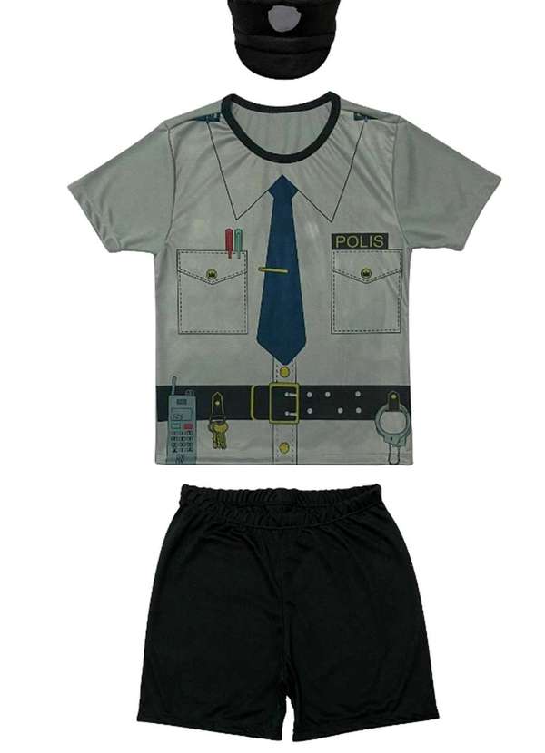 Douvelin - Fantasia Infantil Temática Policial Carnaval Menino Estampado