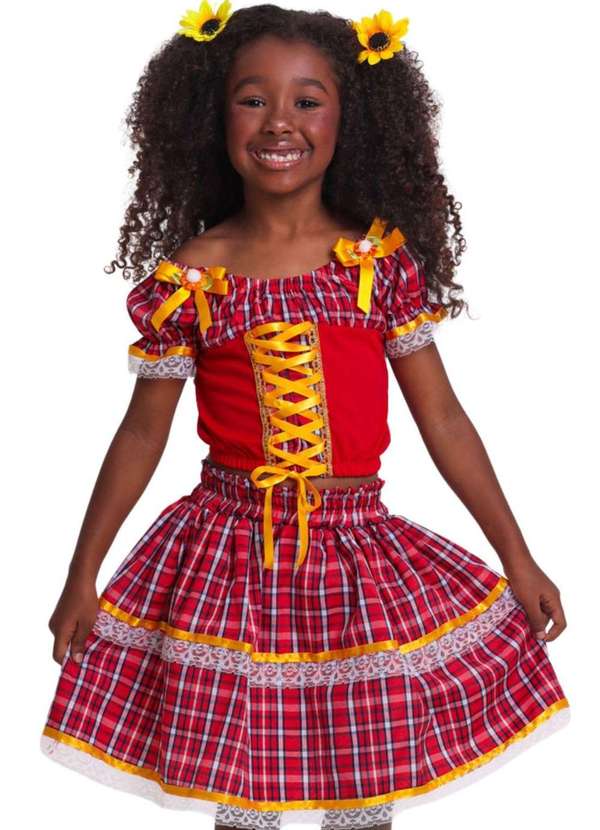 Muvilê - Vestido Junino Caipira Estampado Muvilê 4 Ao 6 Vermelho