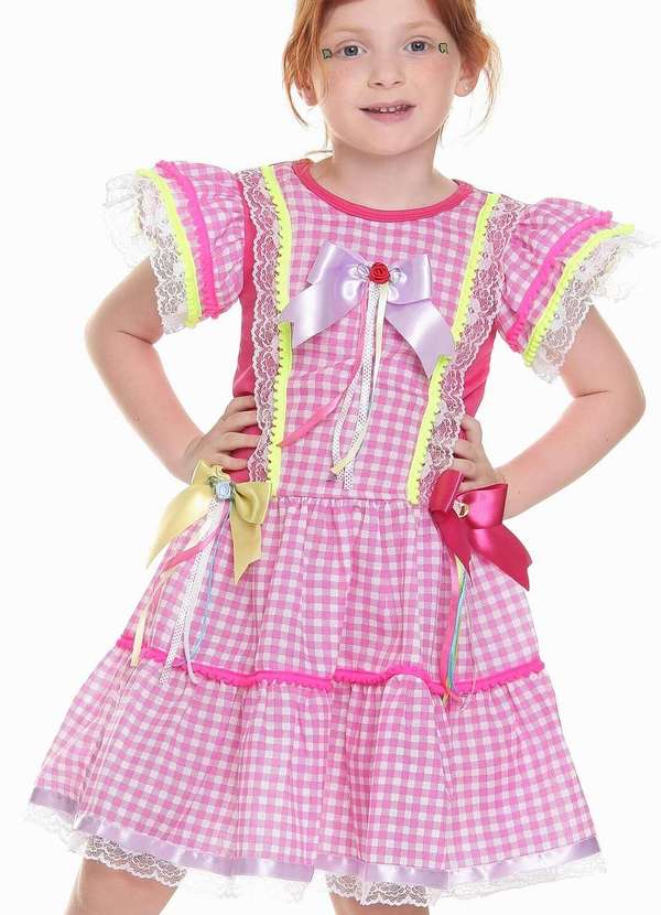 Muvilê - Vestido Junino Xadrez Pink Muvilê Estampado