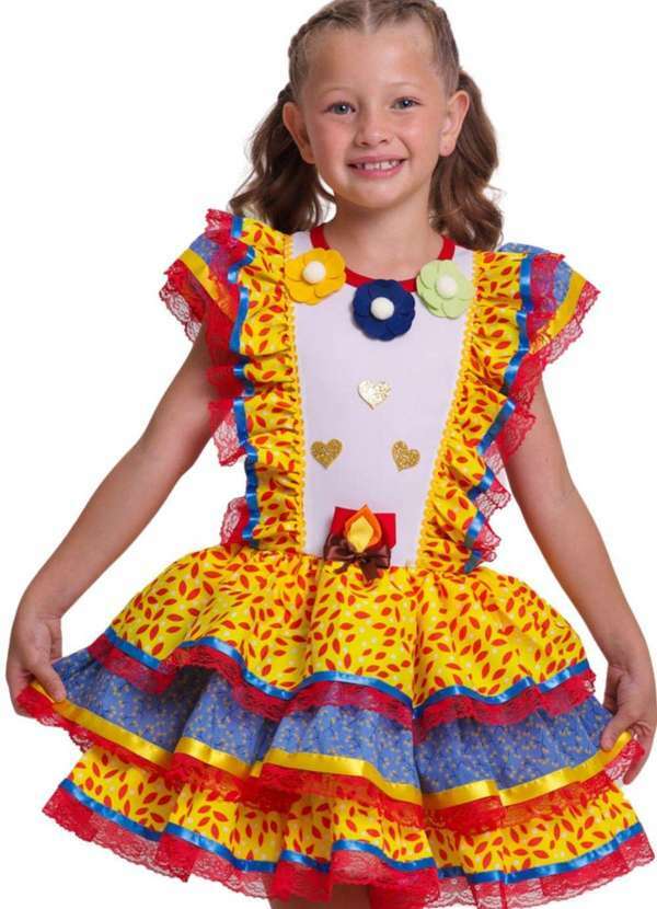 Muvilê - Vestido Menina Caipira Junino Estampado Muvilê 8 a 12 Estampado