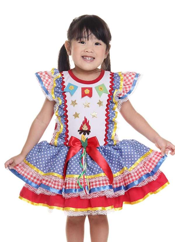 Muvilê - Vestido Menina Caipira Junino Estampado Muvilê Estampado