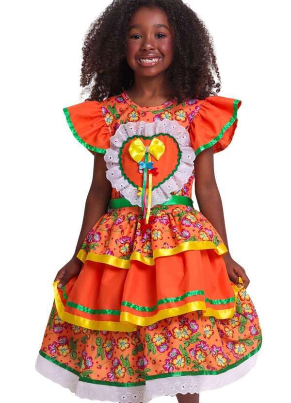 Muvilê - Vestido Menina Caipira Junino Estampado Muvilê Estampado