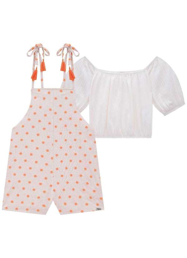 Infanti - Conjunto Blusa com Jardineira em Linho Bordado Flores Infanti Bege 2