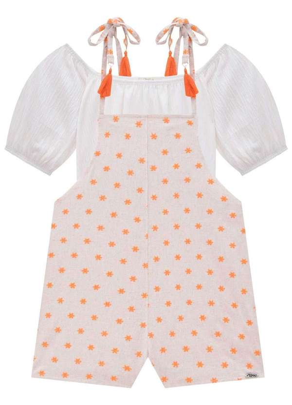 Infanti - Conjunto Blusa com Jardineira em Linho Bordado Flores Infanti Bege 3