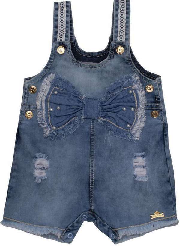 Sonho Mágico - Jardineira Curta Bebê Jeans Sonho Mágico Jeans