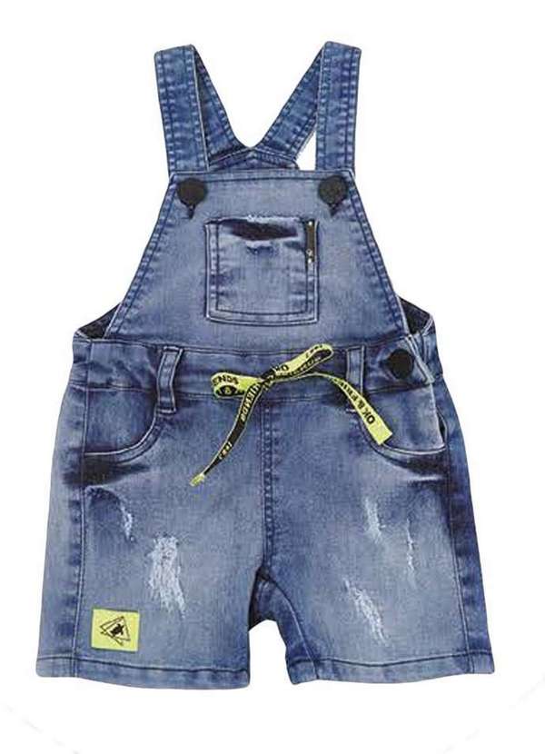 Ok e Pakita - Jardineira Jeans Infantil Ok&Pakita Jeans