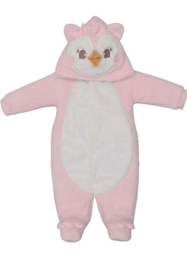 Upi Uli - Macacão Corujinha Rosa Peluciado Infantil Upi Uli Estampado