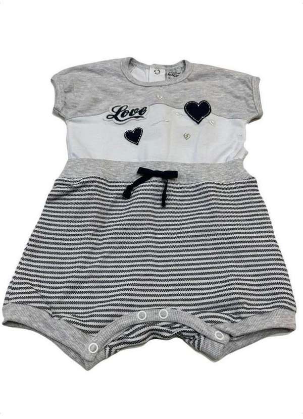 Sonho Mágico - Macacão Curto Bebê Cinza Love Sonho Mágico Rosa