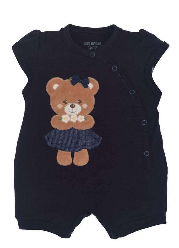 Upi Uli - Macacão Curto Menina Azul Marinho Upi Uli Estampado