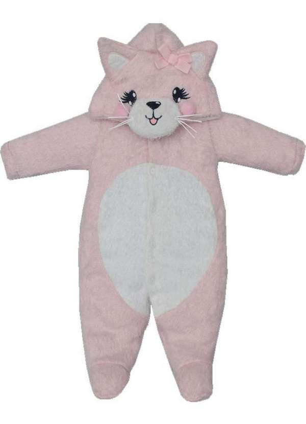 Upi Uli - Macacão Gatinha Rosa Peluciado Infantil Upi Uli Rosa 1