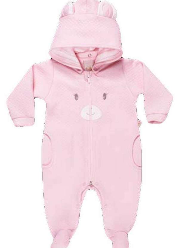 Anjos Baby - Macacão Infantil Longo Capuz Rosa Anjos Baby Rosa