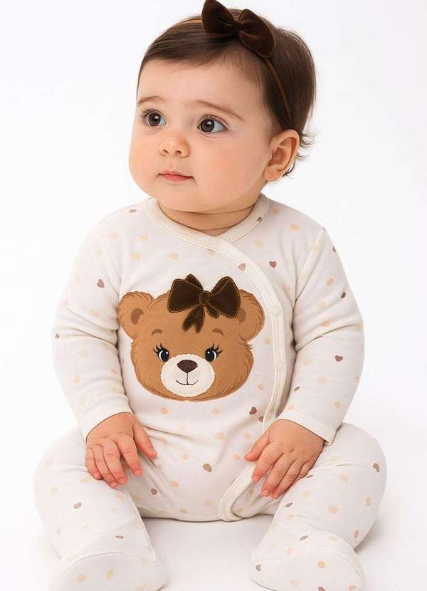 Upi Uli - Macacão Longo Bebê Menina Marfim Upi Uli Marfim 3