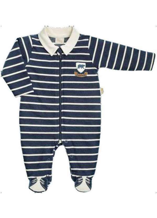 Anjos Baby - Macacão Longo Listrado Moletom Infantil Anjos Baby Azul