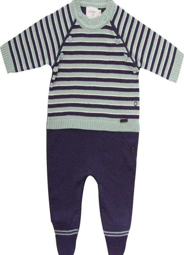 Noruega - Macacão Longo Verde Azul Listrado Infantil Noruega Mescla