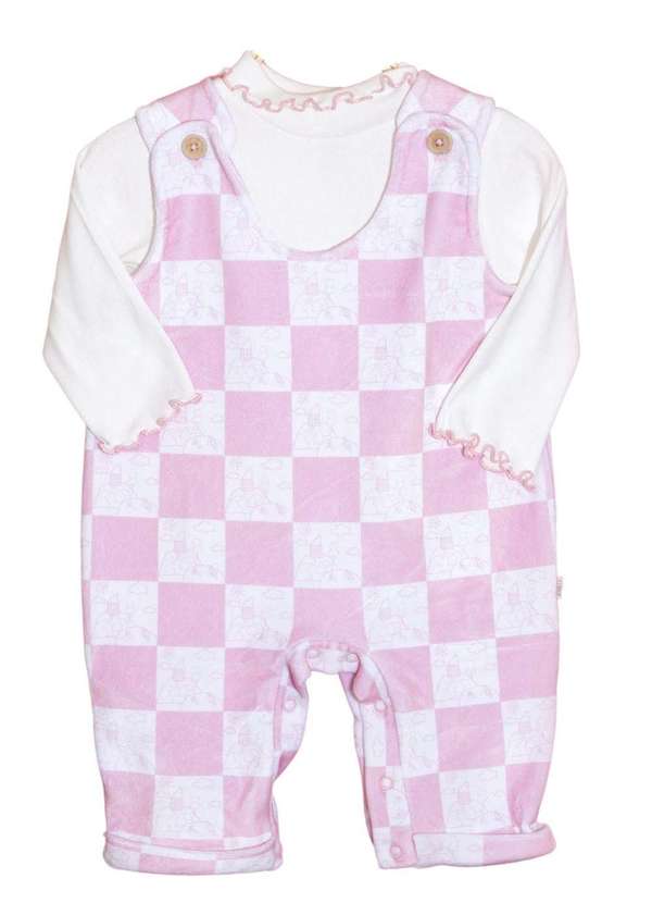 Keko & Beka - Macacão Menina Longo Estampado Keko Rosa