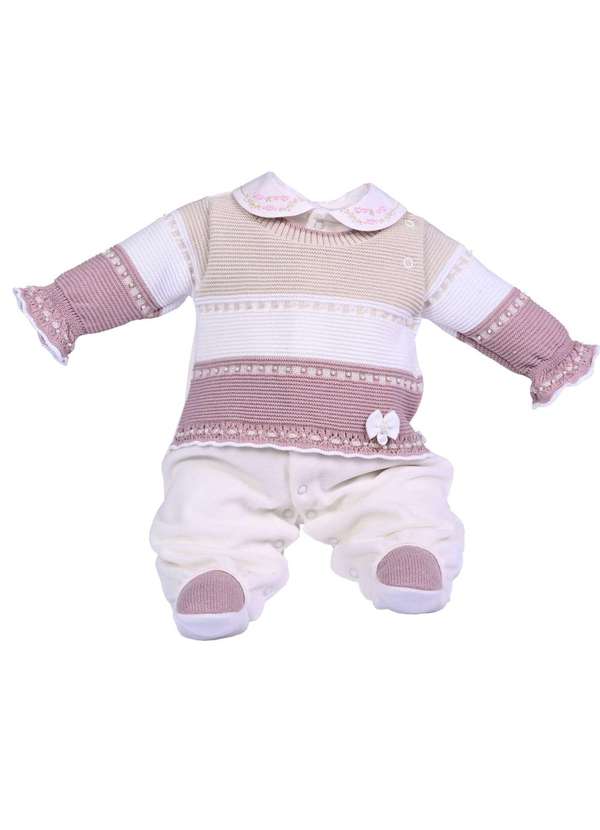 Beth Bebê - Macacão Menina Rosa Tricot Beth Bebê Rosa