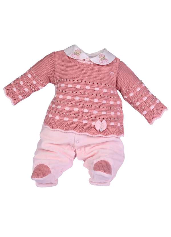 Beth Bebê - Macacão Menina Rosê Tricot Beth Bebê Rosê