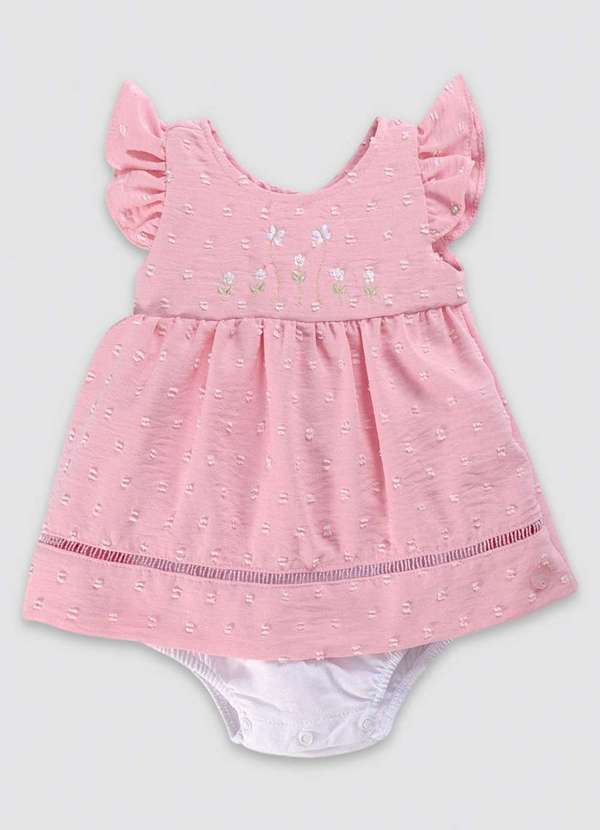 Anjos Baby - Macacão Menina Vestido Rosa Anjos Baby Estampado