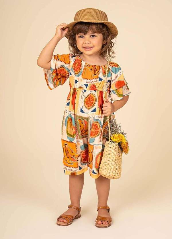 Ok e Pakita - Macaquinho Saruel com Duas Mangas Evasê Pakita Estampado 1