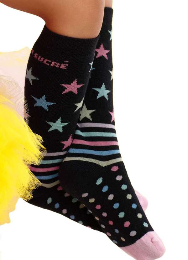 Mon Sucré - Meia Infantil Preta Estrelas Mon Sucre Preto