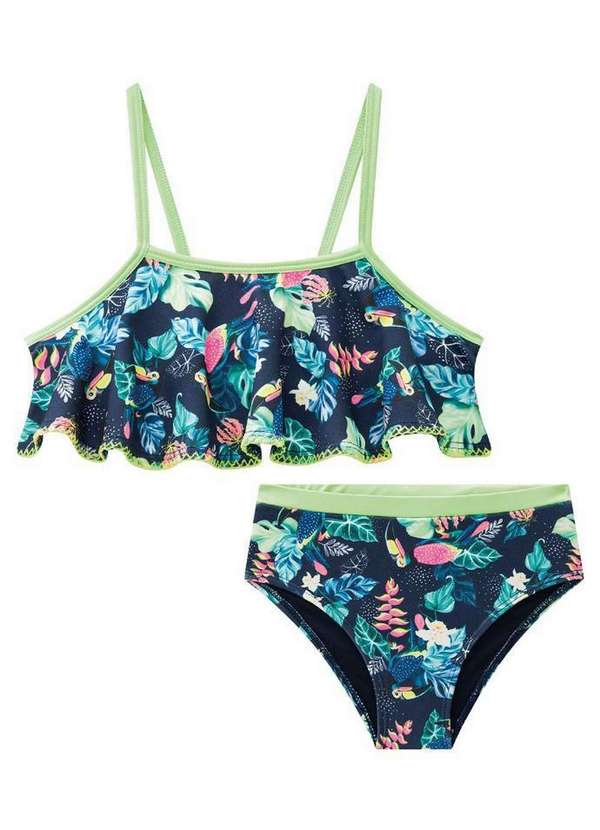 Infanti - Biquini Infantil Estampado Uv50 Floral Preto Infanti Preto