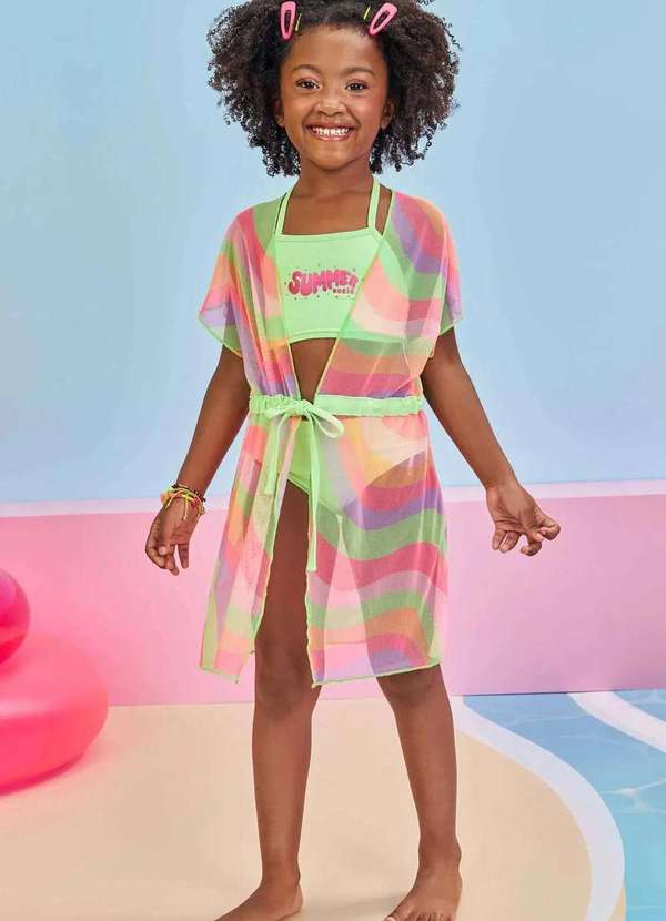 Kukiê - Kit Biquini em Malha Uv e Saida de Praia em Tule Comfy Kukiê Estampado