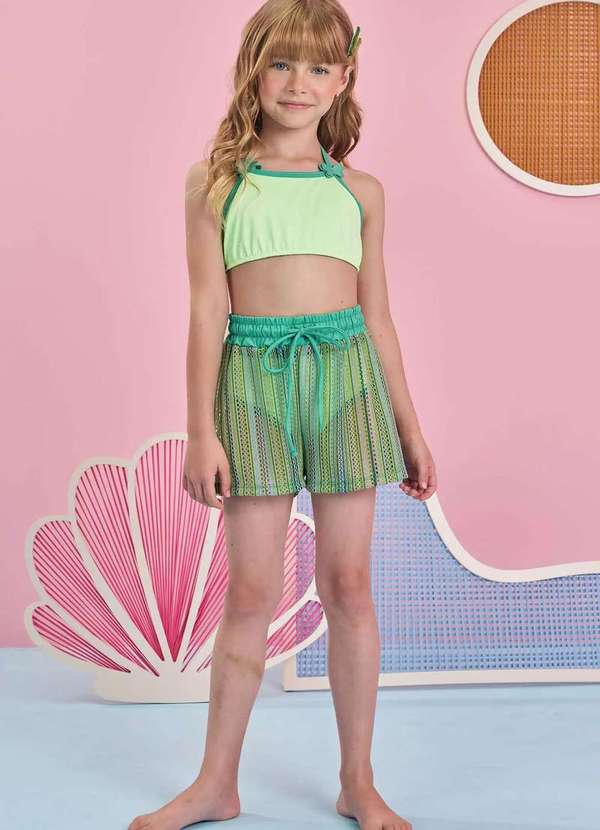 Infanti - Kit Praia Infantil: Biquíni e Shorts de Saída Verde