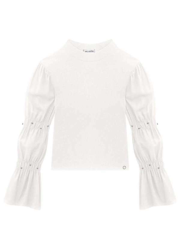 Vic&vicky - Blusa em Ribana Viscose Branca Vic&Vicky Preto