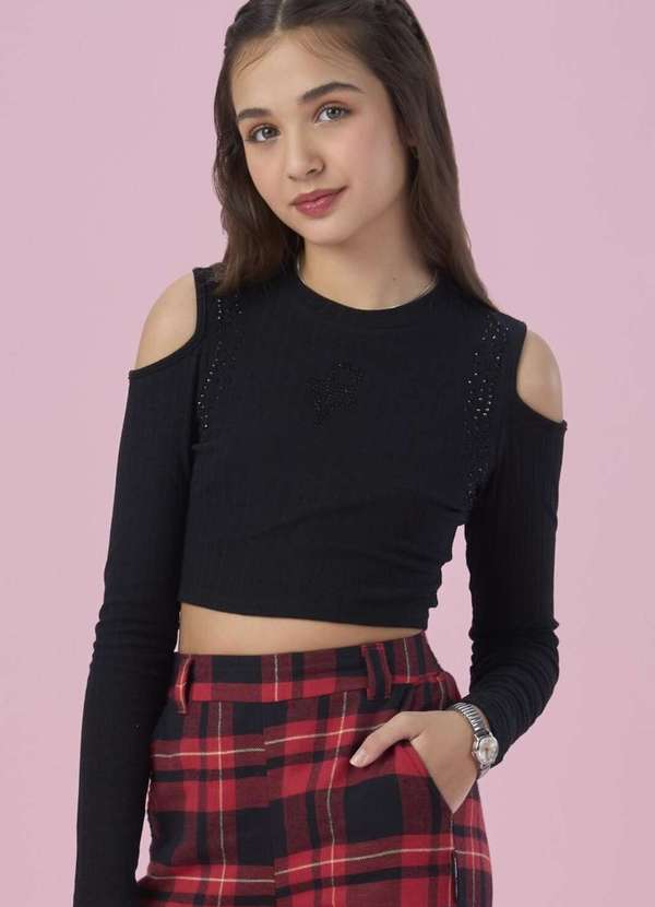 Vanilla Cream - Blusa Juvenil Preta Recorte Vanill Cream Preto