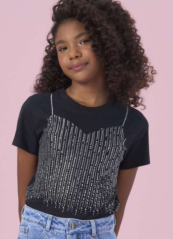 Vanilla Cream - Blusa Manga Curta Strass Preto Vanilla Cream Preto