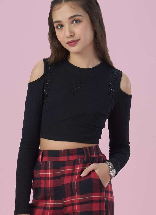 Vanilla Cream - Blusa Manga Longa Recorte Vanilla Cream Preto