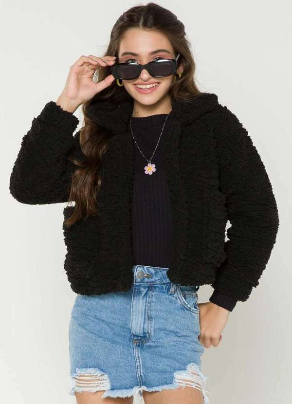 Llice - Casaco Cropped Teen Preto Llicce Preto