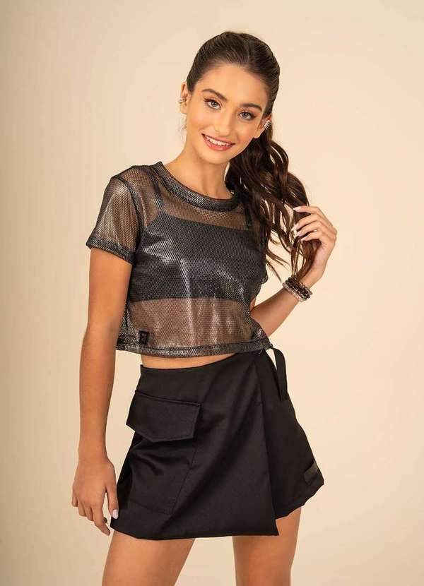 Collie - Conjunto Infantil Curto Shorts Saia Preto Collie Preto