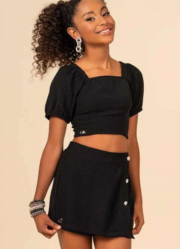 Collie - Conjunto Saia Menina Preto Collie Preto