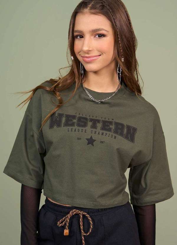 Collie - Cropped Collie Verde Militar Western Estilo Verde