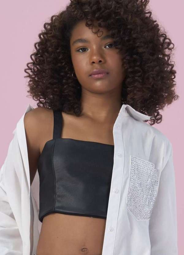 Vanilla Cream - Top Cropped Juvenil Preto Vanilla Cream Preto