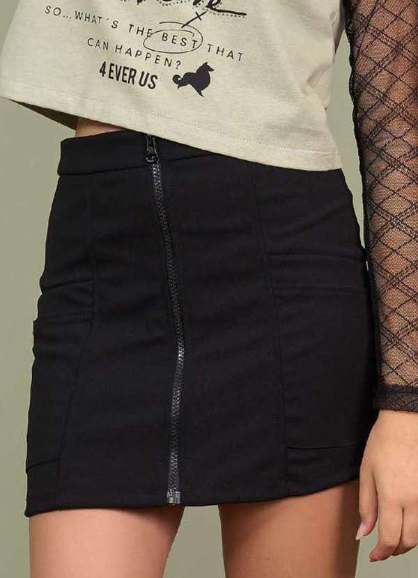 Collie - Mini Saia Menina Preto Zíper Frontal Preto Collie Preto