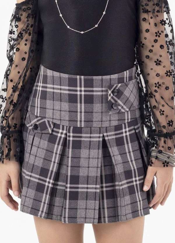 Hi! Angel - Saia Hi Angel Xadrez College Menina Estampado